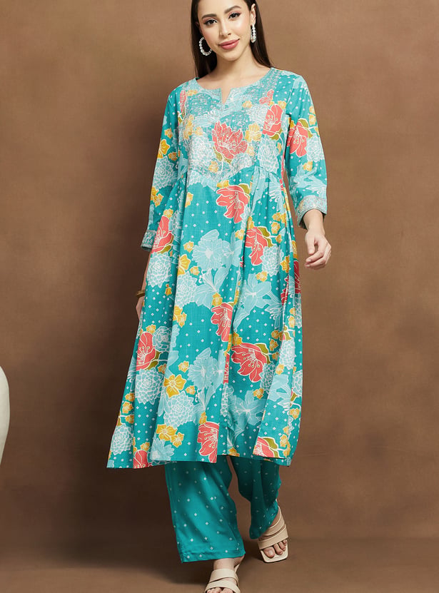 MELANGE Floral Print A-line Kurta Set