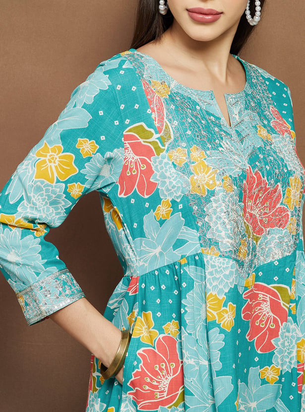 MELANGE Floral Print A-line Kurta Set