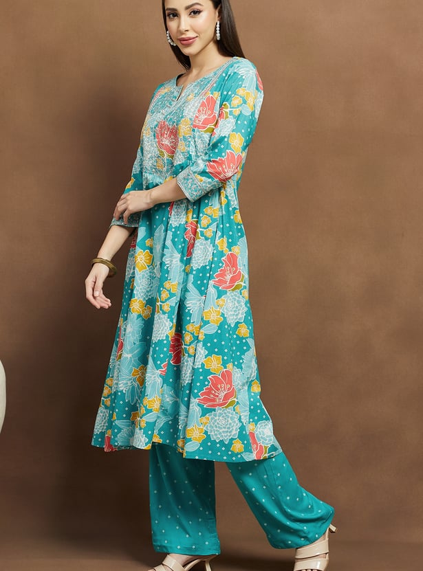 MELANGE Floral Print A-line Kurta Set