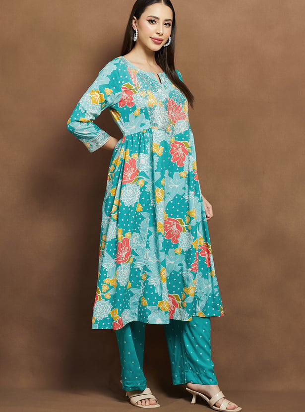 MELANGE Floral Print A-line Kurta Set