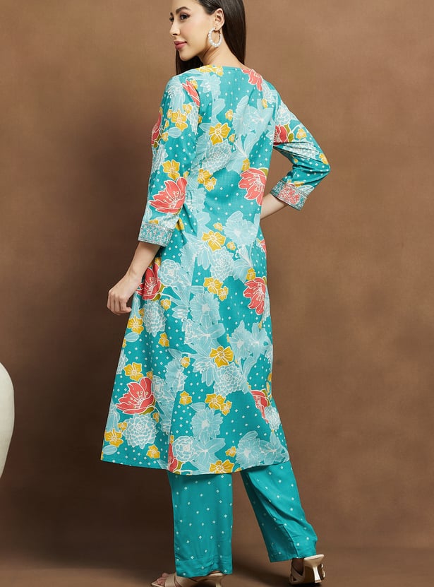 MELANGE Floral Print A-line Kurta Set