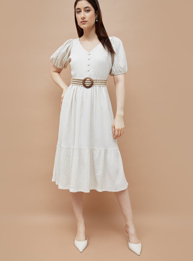 Buy CODE Textured A-line Belted Dress from CODE at just INR 1999.0