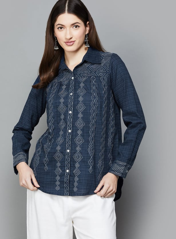 BIBA Embroidered Shirt Style Top