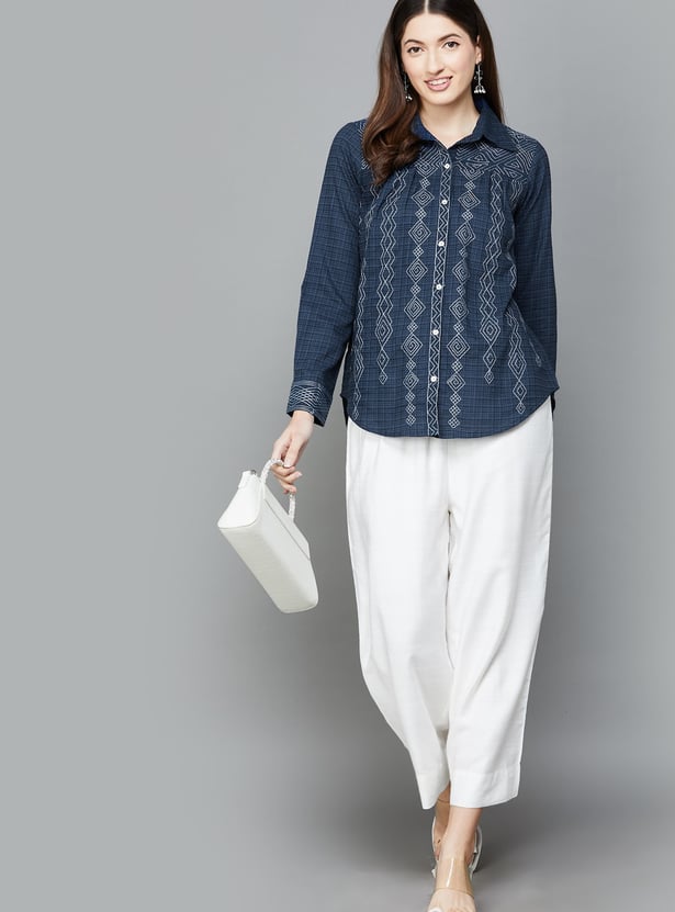 BIBA Embroidered Shirt Style Top