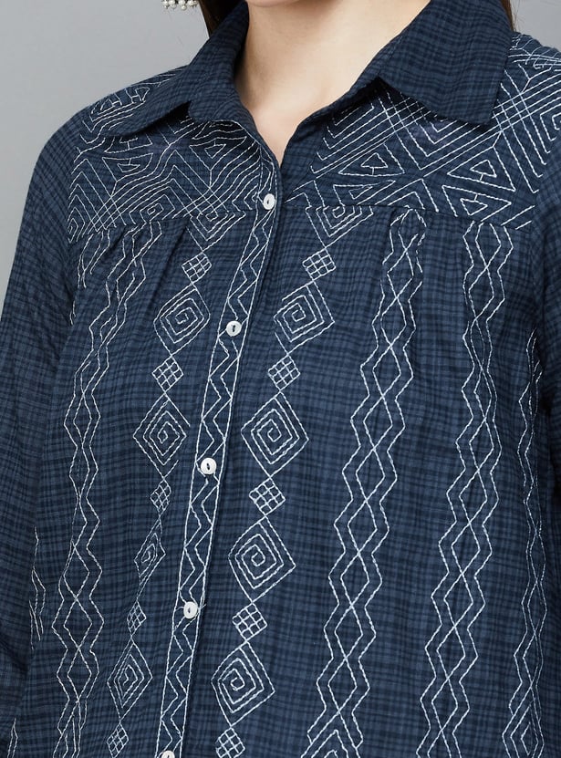 BIBA Embroidered Shirt Style Top
