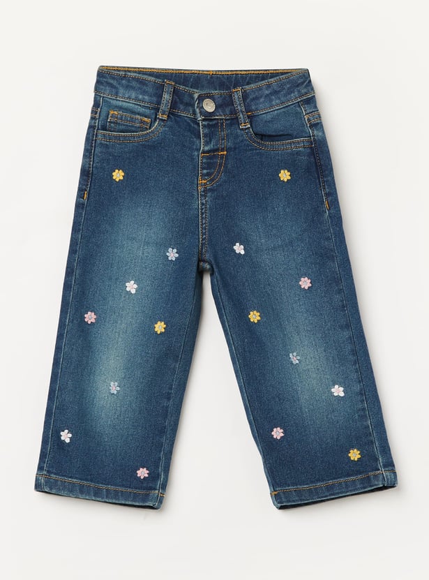 JUNIORS Girls Embroidered Regular Fit Jeans