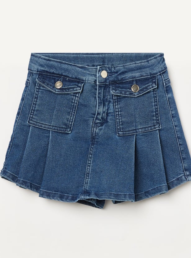 FAME FOREVER Girls Washed Denim Skorts
