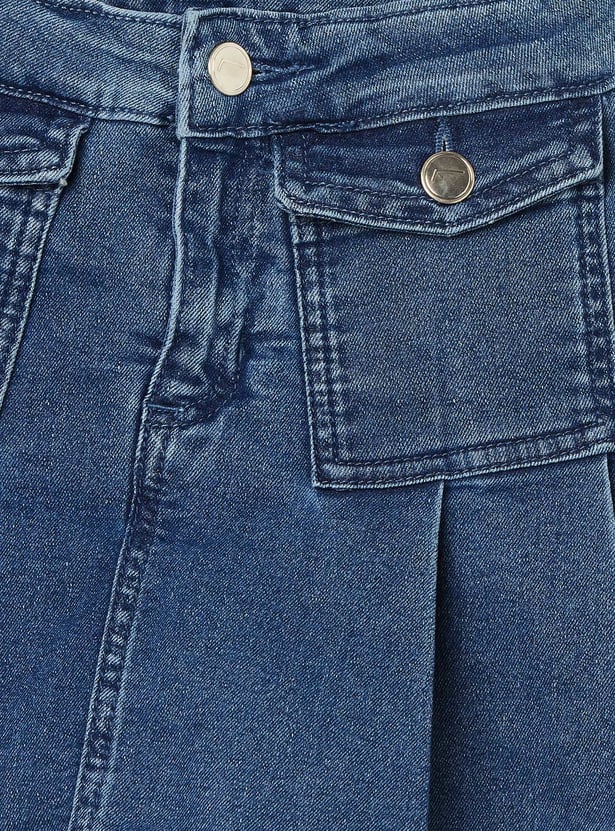FAME FOREVER Girls Washed Denim Skorts