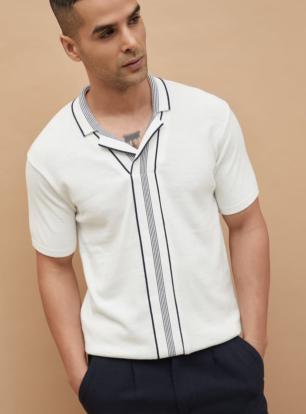 CODE Striped Cuban Collar T-shirt
