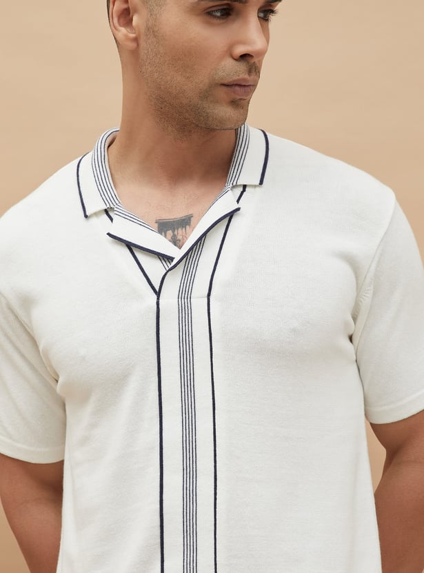 CODE Striped Cuban Collar T-shirt