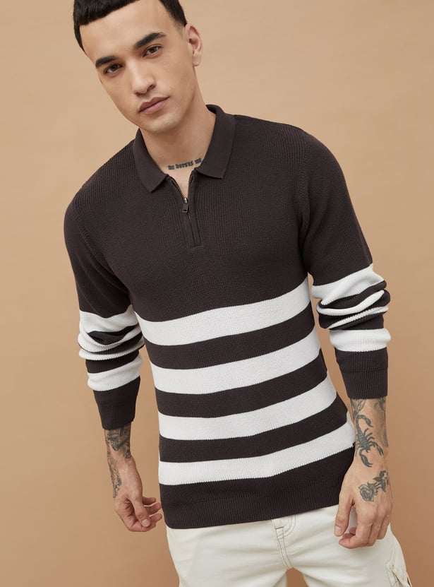 FAME FOREVER Striped Knit Sweater