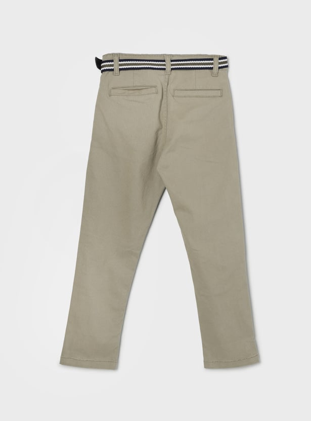 FAME FOREVER Boys Solid Slim Fit Trousers with Belt