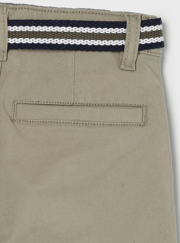 FAME FOREVER Boys Solid Slim Fit Trousers with Belt