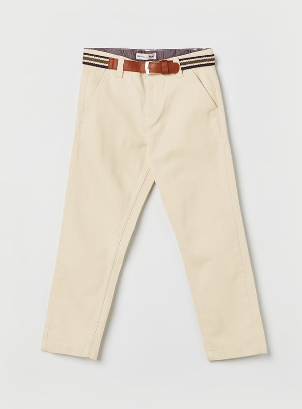 FAME FOREVER Boys Solid Slim Fit Trousers with Belt