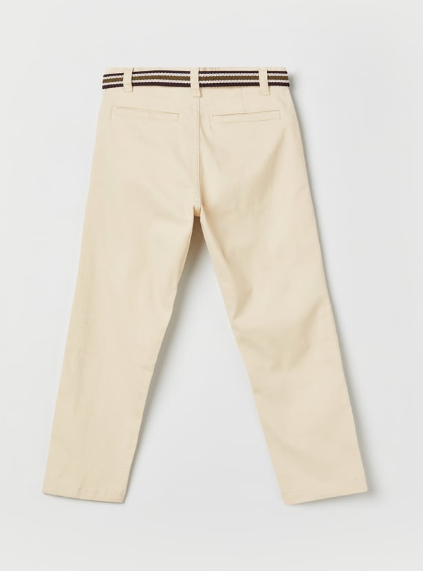 FAME FOREVER Boys Solid Slim Fit Trousers with Belt