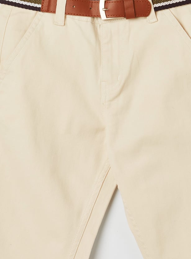 FAME FOREVER Boys Solid Slim Fit Trousers with Belt