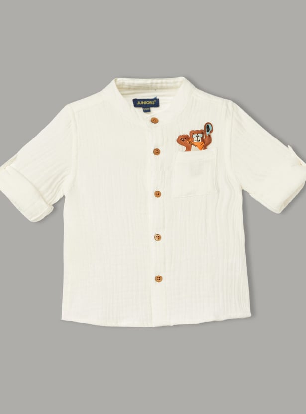 JUNIORS Boys Textured Shirt with Bear Applique
