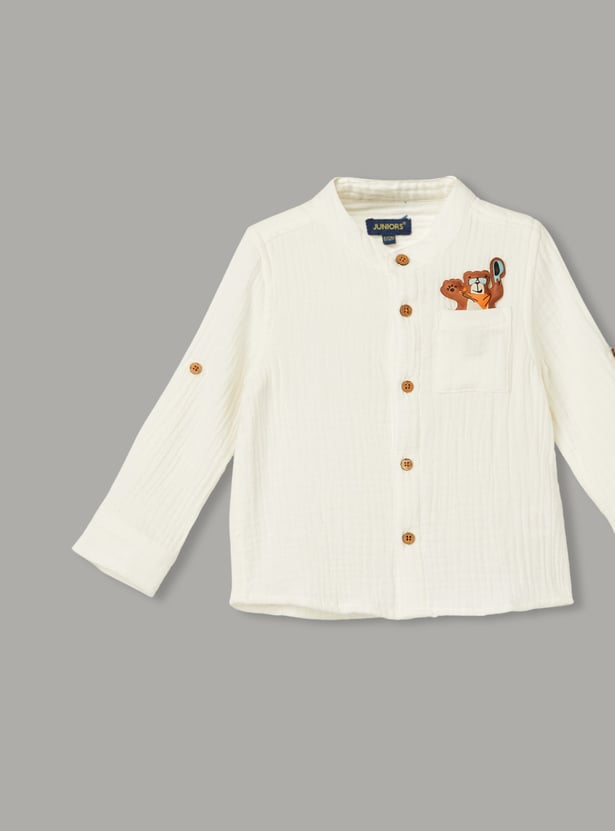 JUNIORS Boys Textured Shirt with Bear Applique