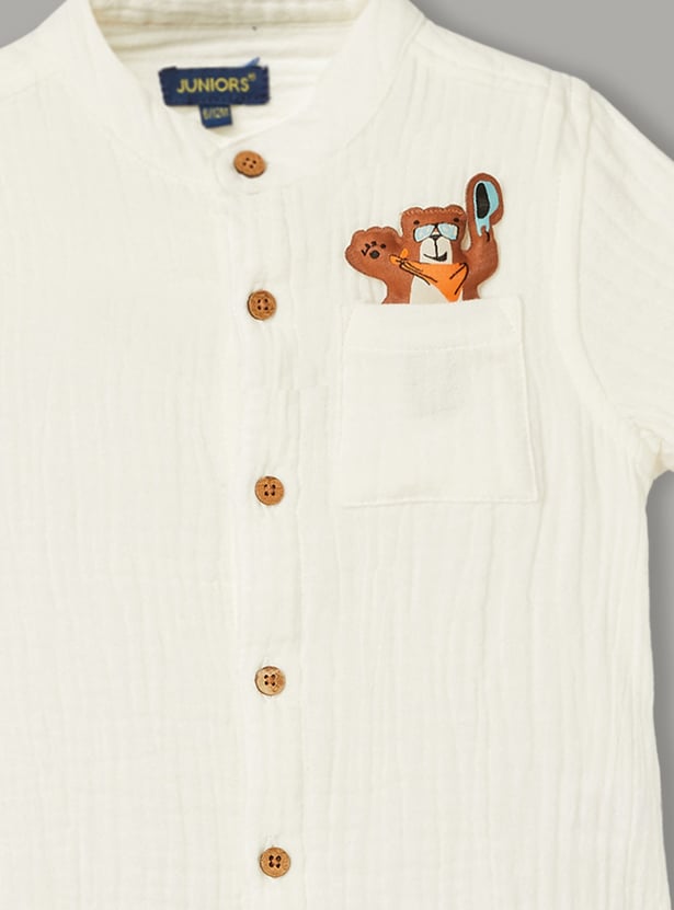 JUNIORS Boys Textured Shirt with Bear Applique
