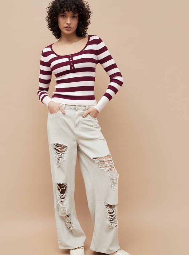 Buy GINGER Striped Scoop Neck Top from Ginger at just INR 999.0