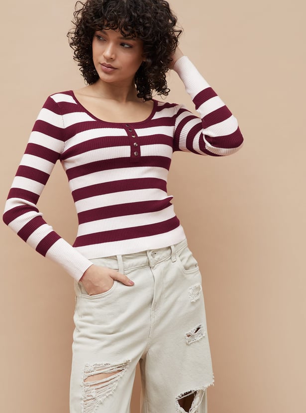Buy GINGER Striped Scoop Neck Top from Ginger at just INR 999.0