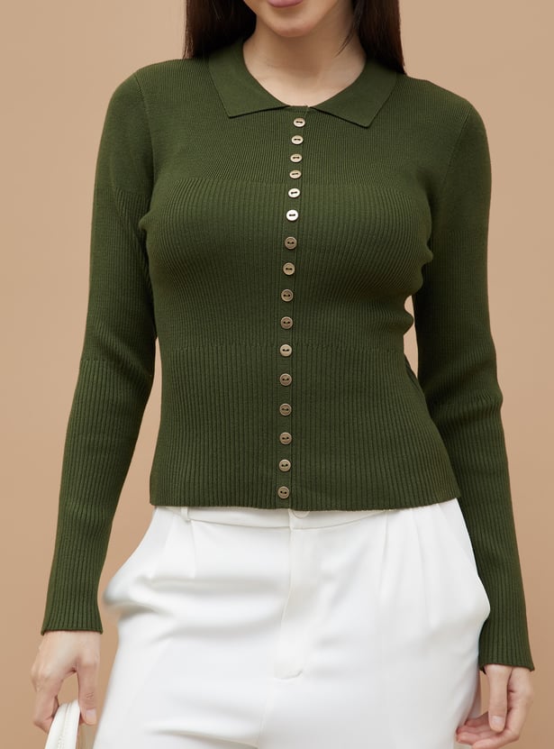 CODE CLASSIC Ribbed Collared Top