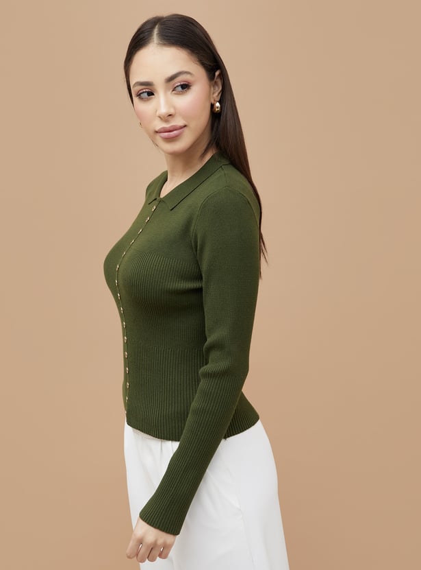 CODE CLASSIC Ribbed Collared Top