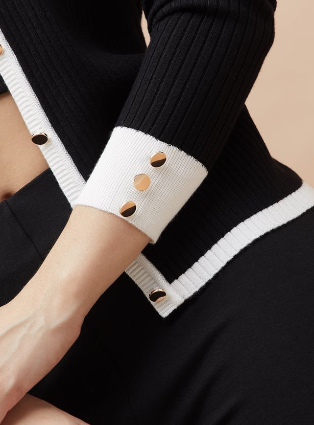 CODE CLASSIC Ribbed Cardigan with Contrast Detail