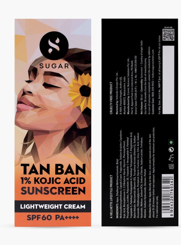 SUGAR Tan Ban 1 Percent Kojic Acid SPF60 Sunscreen - 50ml