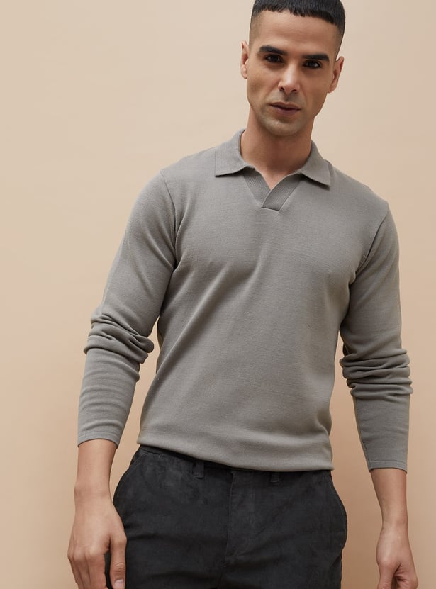 CODE Knitted Johnny Collar T-shirt