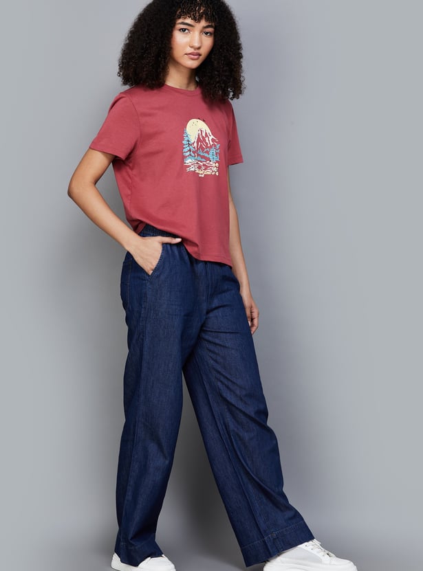 XPOSE Darkwashed Wide-Leg Fit Jeans