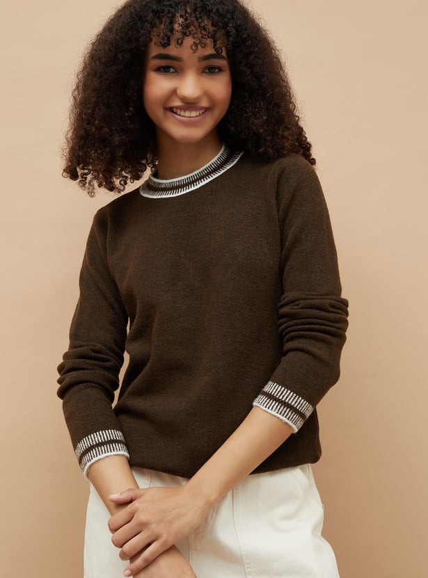 FAME FOREVER Contrast Tipping Heavy Knit Top