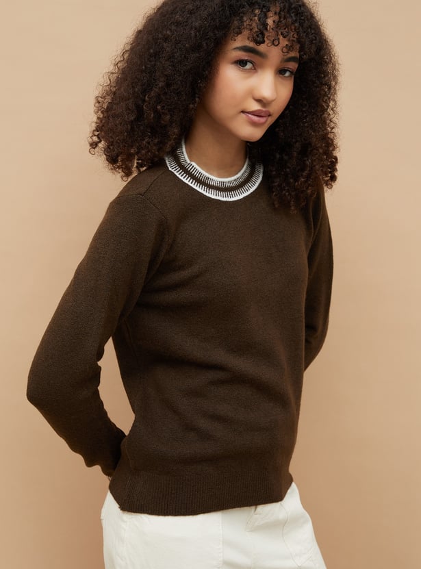 FAME FOREVER Contrast Tipping Heavy Knit Top