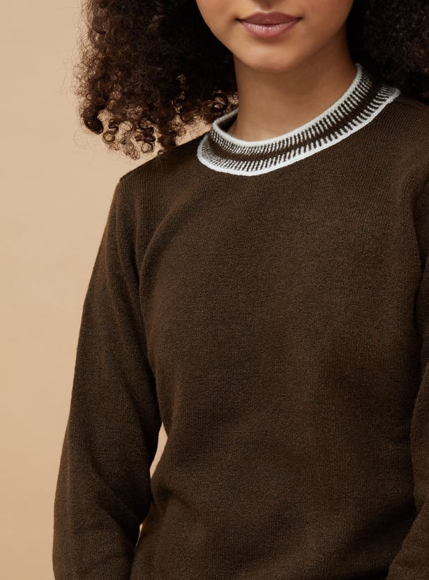 FAME FOREVER Contrast Tipping Heavy Knit Top