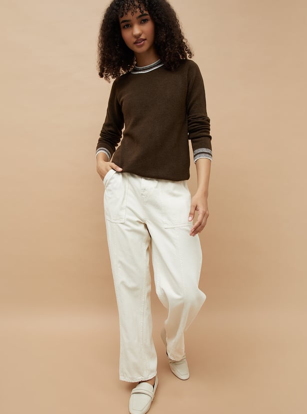 FAME FOREVER Contrast Tipping Heavy Knit Top
