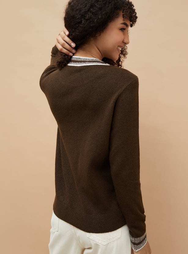 FAME FOREVER Contrast Tipping Heavy Knit Top