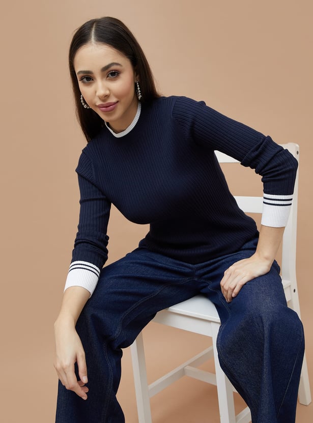 FAME FOREVER Contrast Trim Knit Top