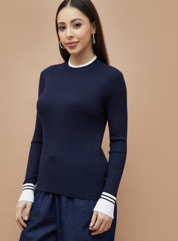 FAME FOREVER Contrast Trim Knit Top