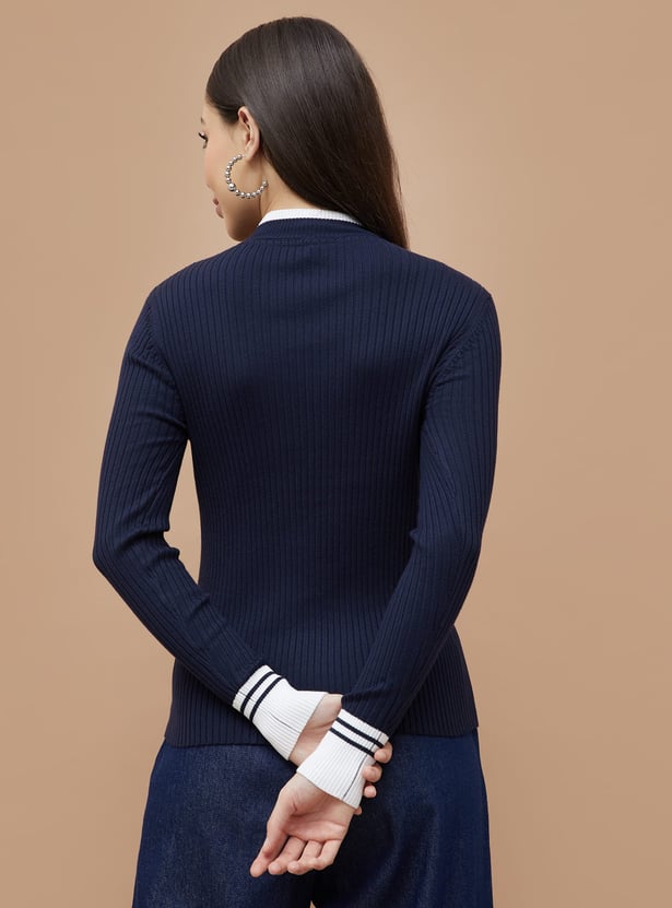 FAME FOREVER Contrast Trim Knit Top