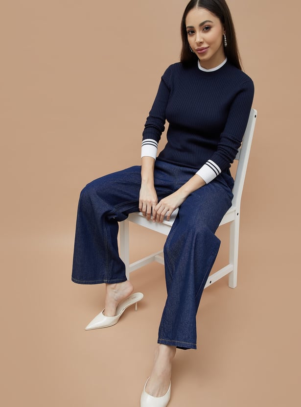 FAME FOREVER Contrast Trim Knit Top
