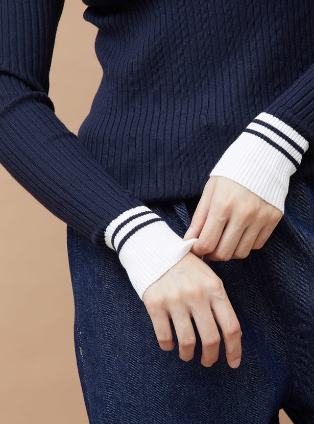 FAME FOREVER Contrast Trim Knit Top