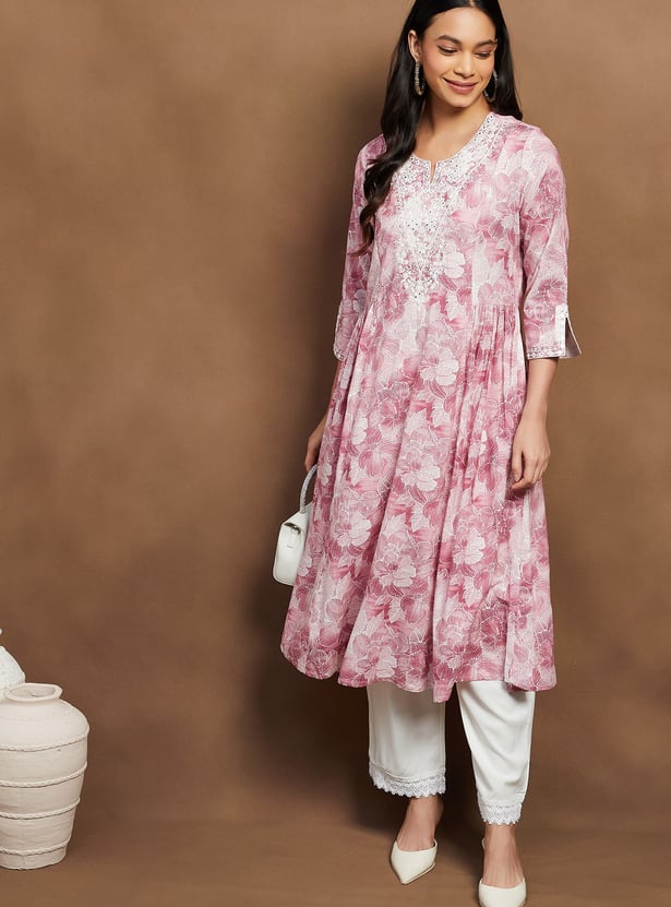 MELANGE Floral Print A-line Kurta Set