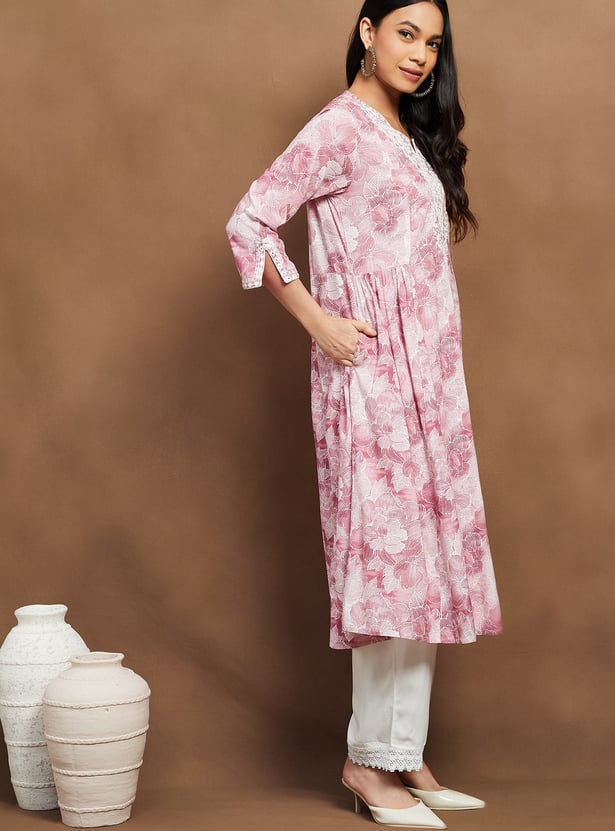 MELANGE Floral Print A-line Kurta Set
