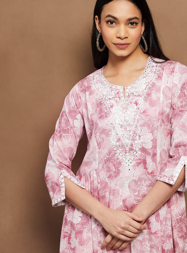 MELANGE Floral Print A-line Kurta Set