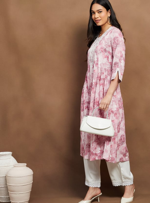MELANGE Floral Print A-line Kurta Set