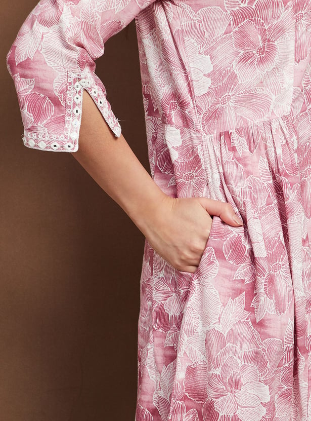 MELANGE Floral Print A-line Kurta Set