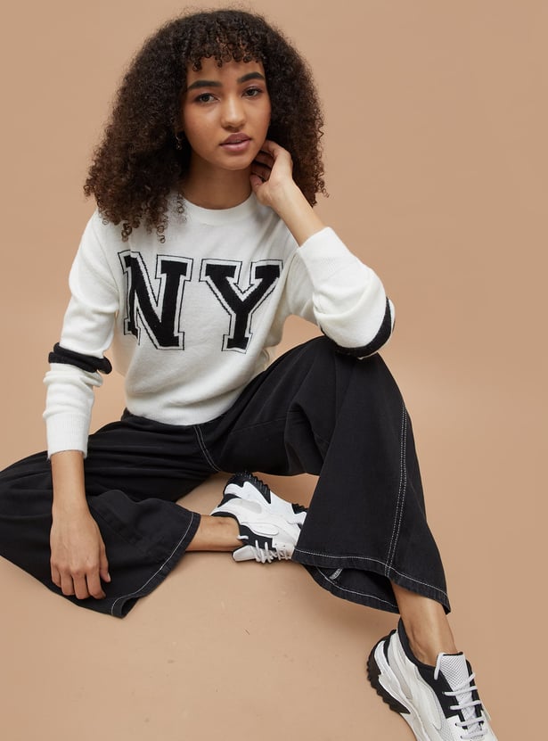 Buy GINGER Typographic Knit Oversized Top from Ginger at just INR