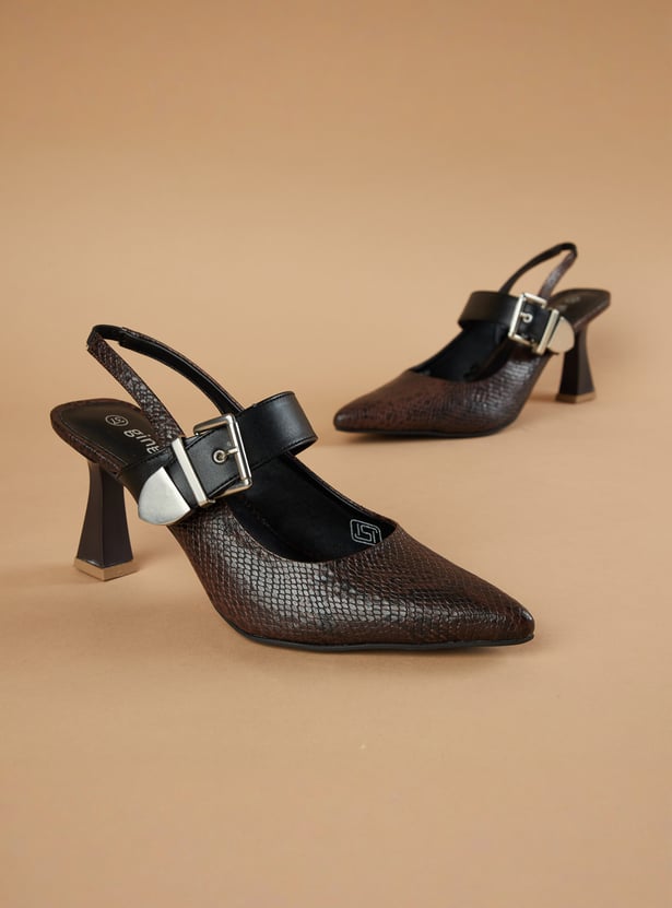 GINGER Embossed Spool Sling Back Heels
