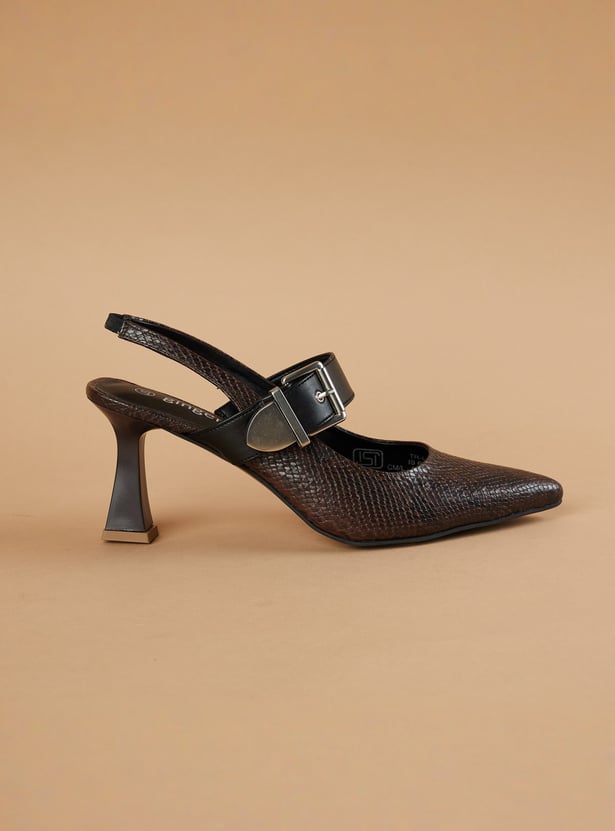 GINGER Embossed Spool Sling Back Heels