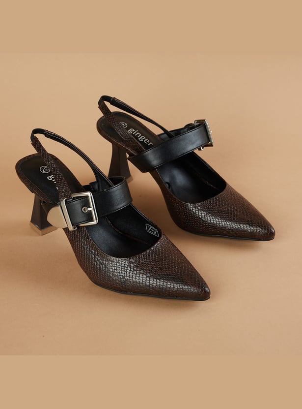GINGER Embossed Spool Sling Back Heels